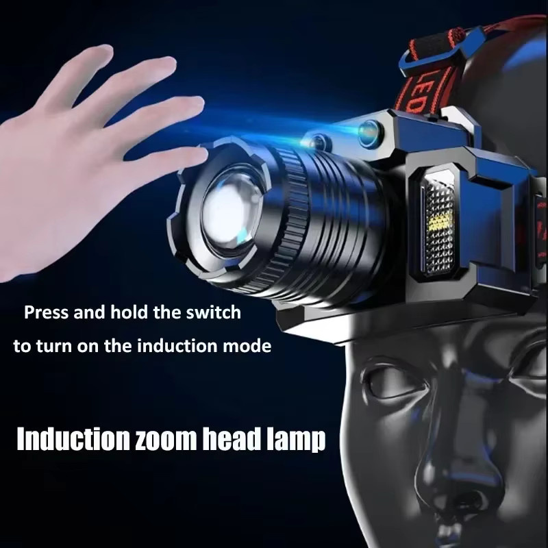 XIWANGFIRE LED-Stirnlampe mit Bewegungsmelder und Zoom, wiederaufladbar via USB-C, Schwarz - Bild 3