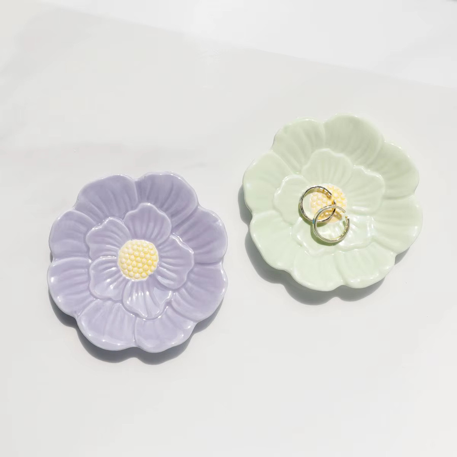 GENAUIRSUN Schmucktablett aus Keramik in Lila und Weiß mit floralem Design für Ringe und Halsketten - Bild 1