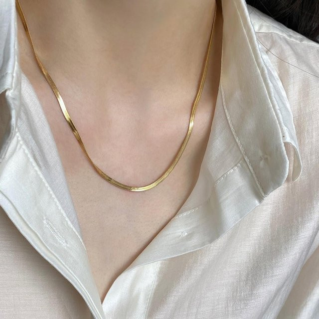 KaiTingu Halskette, vergoldete flache Schlangenkette, Gold, Damen - Bild 1