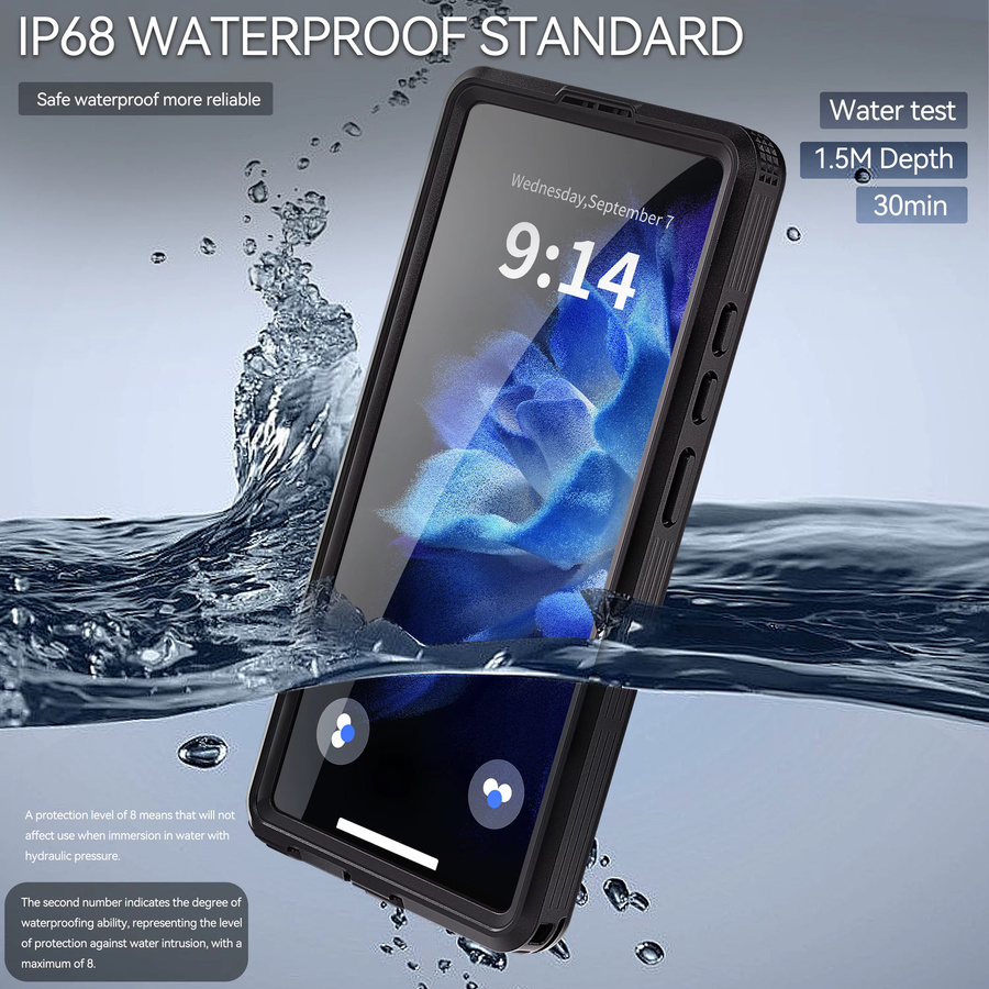 Wasserdichte IP68 Handyhülle mit Magnetschlüsselband für Samsung Galaxy S25 Ultra und S24 in Schwarz - Bild 5