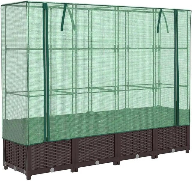 Furnicato Hochbeet mit Gewächshaus-Aufsatz und wasserfester Abdeckung in Braun in Rattan-Optik, B/T/H: 160 x 40 x 138 cm - Bild 1
