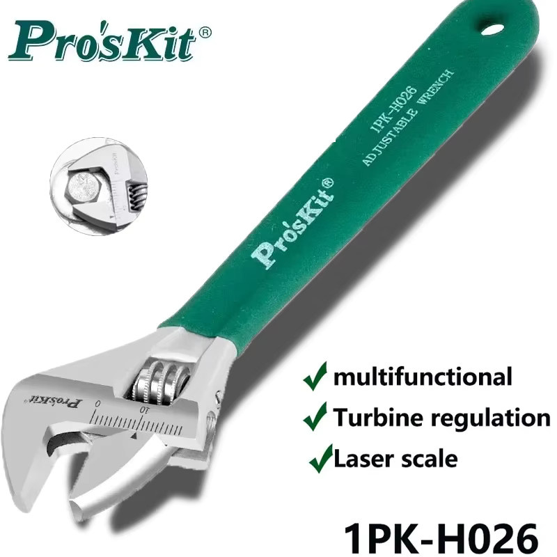 Pro'sKit 1PK-H026 Verstellbarer Schraubenschlüssel mit großer Öffnung und rutschfestem Griff in den Größen 6, 8, 10 und 12 Zoll - Bild 2