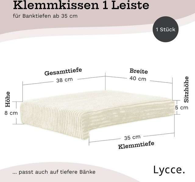 Lycce Klemmkissen Sitzkissen aus Cordstoff mit 1 Leiste in Weiß - Bild 1