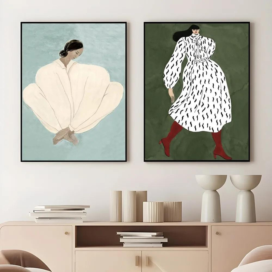 Leibert Art Decoration Painting Abstrakte Linien und Geometrische Kurven Mädchen Feministische Wandkunst Leinwandposter für modernes Wohnzimmer Breite: 50 cm, Höhe: 70 cm - Bild 1