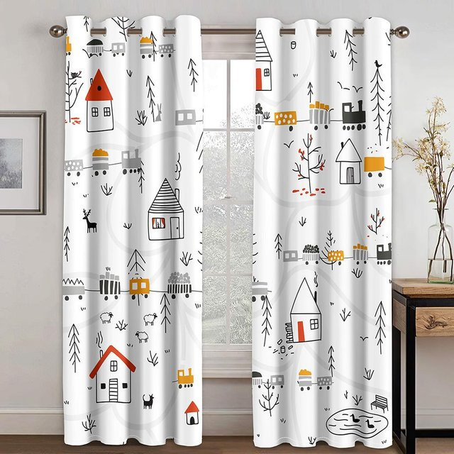 Yiran Furniture 2er-Set transparente Fenstervorhänge mit 3D-Tier-Motiv in Regenbogenfarben, Breite: 50 cm, Höhe: 60 cm pro Paneel - Bild 1