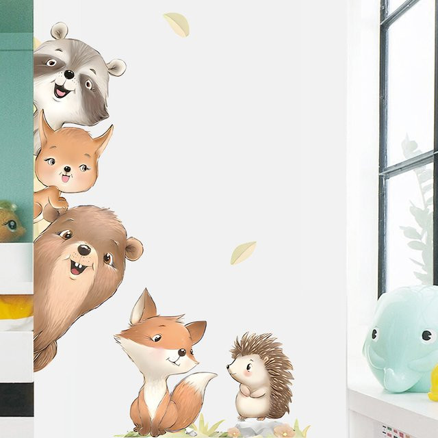 BRUP Wandtattoos mit niedlichen Cartoon Waldtieren Fuchs Eichhörnchen und Igel zur abnehmbaren Dekoration für Schlafzimmer Wohnzimmer und Türen - Bild 1