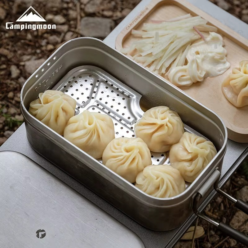CAMPINGMOON Outdoor Camping Aluminium Lunchbox mit Edelstahl Dampfnetz und hohem Dampfblech in Silber - Bild 4