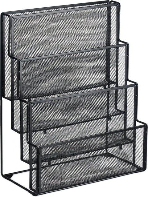 Relaxdays Zeitschriftenhalter aus Stahl in Schwarz mit 4 Fächern im Mesh-Design, B/T/H: 43 x 33 x 18 cm - Bild 1