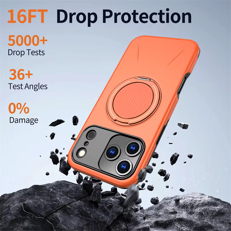Magnetische Panzerhülle mit 360 Grad Metallringhalter für Apple iPhone 16 E in Schwarz oder Orange - Bild 4