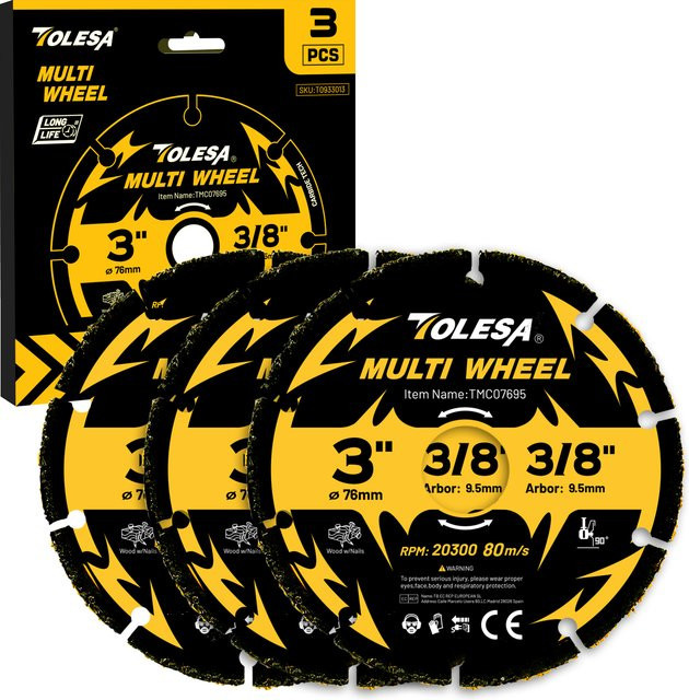 TOLESA 3-teiliges Hartmetall-Trennscheiben-Set für Winkelschleifer zum Schneiden von Holz, Laminat und Kunststoff, Durchmesser: 7,6 cm - Bild 1