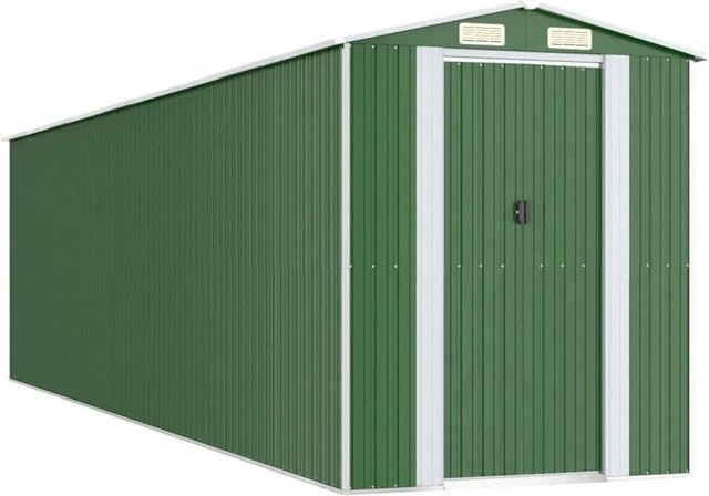 vidaXL Geräteschuppen aus verzinktem Stahl in Grün mit doppelten Schiebetüren und Lüftungsöffnungen, B/T/H: 772 x 192 x 223 cm - Bild 1