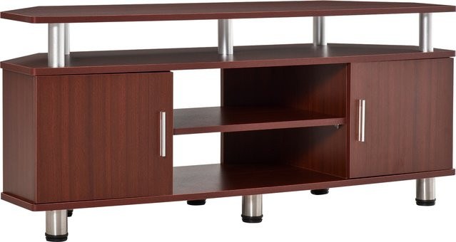 HOMCOM TV-Ständer für dein Wohnzimmer in Braun mit 2 Regalen und 2 Schränken aus MDF und Edelstahl, B/T/H: 120 x 39,5 x 52 cm, von Aosom - Bild 1