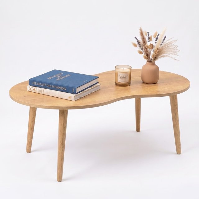 VCM Couchtisch Barilo im Retro-Design mit organischer Tischplatte, Braun, B: 90 cm, T: 50 cm, H: 45 cm - Bild 1