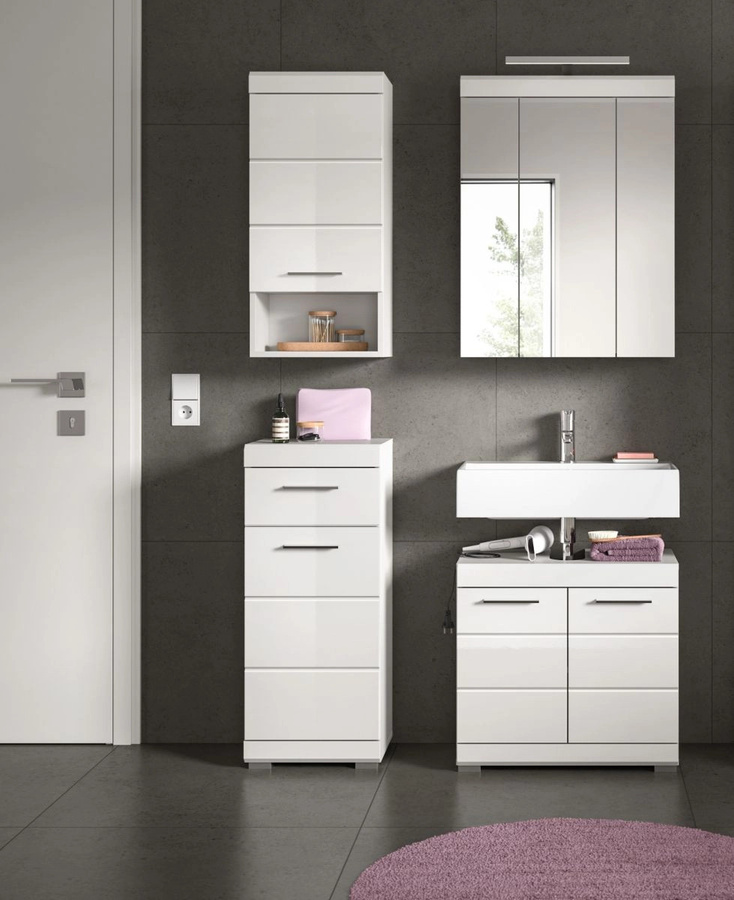 Inn.Furn Badmöbel Set Shawn 4-teilig in Weiß Hochglanz mit LED-Beleuchtung, B/T/H: 112 x 34 x 191 cm - Bild 4