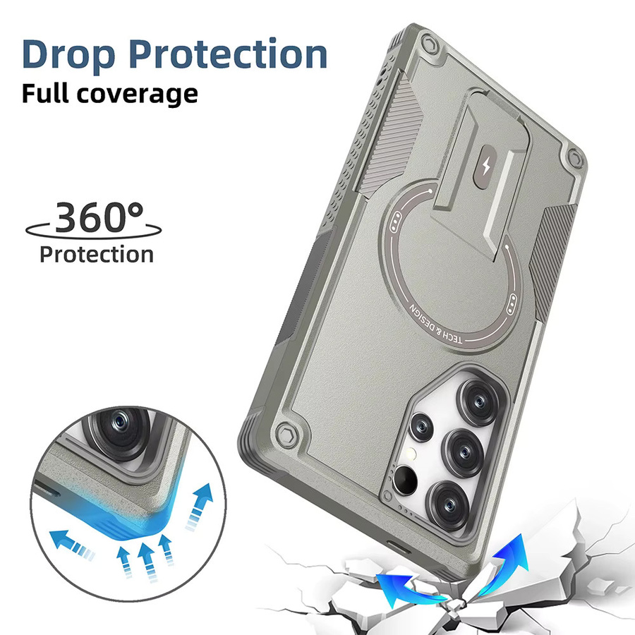 Magnetische Schutzhülle für Samsung Galaxy S26 S25 Ultra S24 Plus A56 5G A36 A26 A16 A06 mit Halterung und kabellosem Laden in Schwarz und Grau - Bild 3