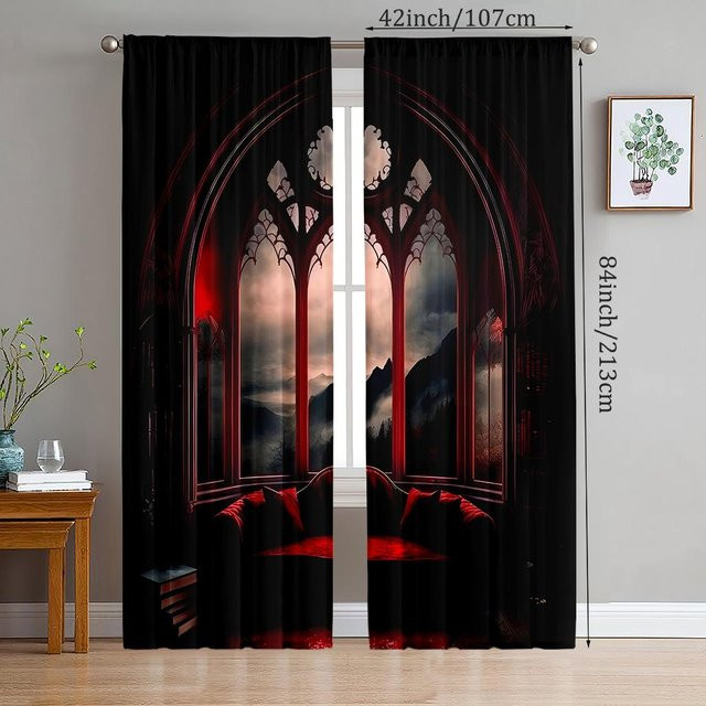 2er-Set Yiran Furniture Vorhänge aus Polyester in Schwarz, halbtransparentes Design mit Stangentaschen für Wohnzimmer und Schlafzimmer, Breite: 60 cm, Höhe: 150 cm - Bild 1