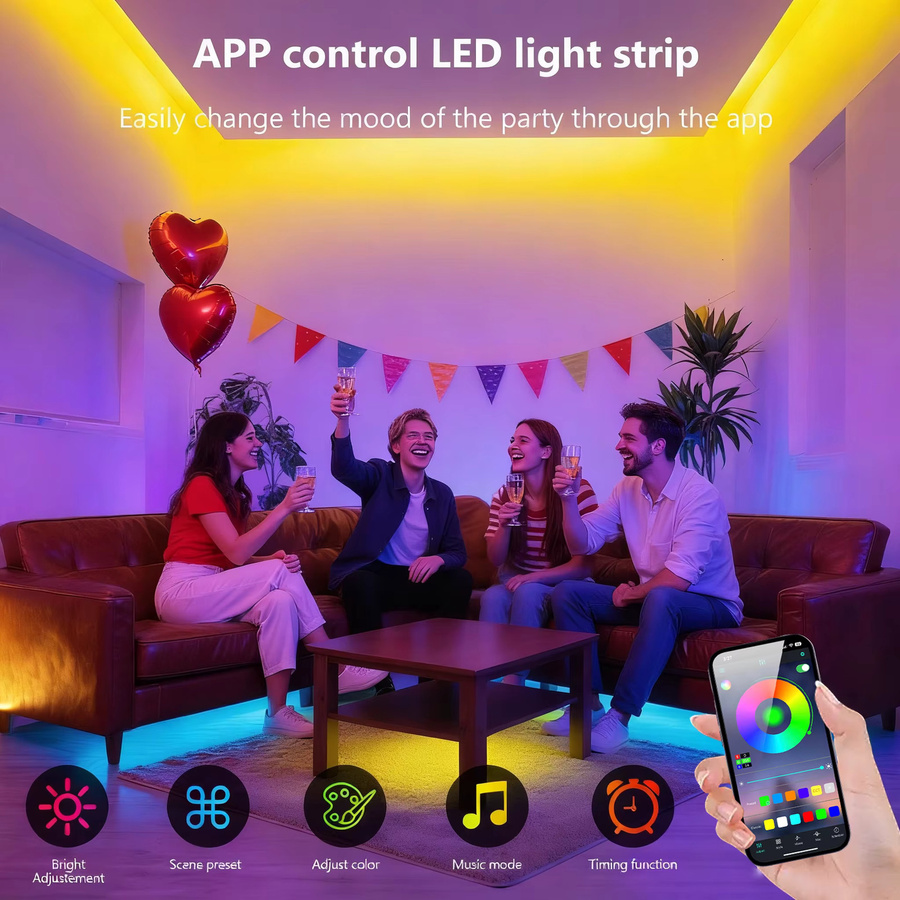 KISUFU Tuya Smart RGBIC COB LED Streifen mit Bluetooth und WiFi, adressierbare Multicolor LED Lichtleiste für TV und Wohnzimmer inklusive Fernbedienung - Bild 2