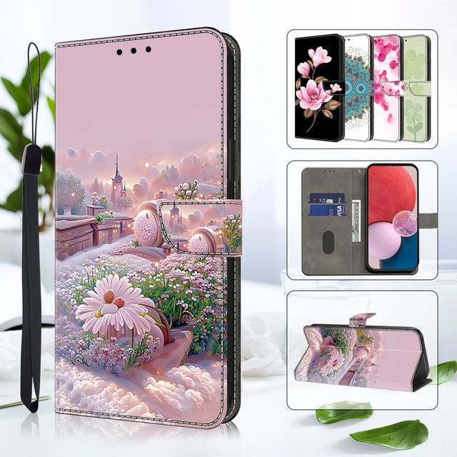 Gemalte magnetische Leder-Klapphülle als Brieftasche für dein Apple iPhone in Pink - Bild 1