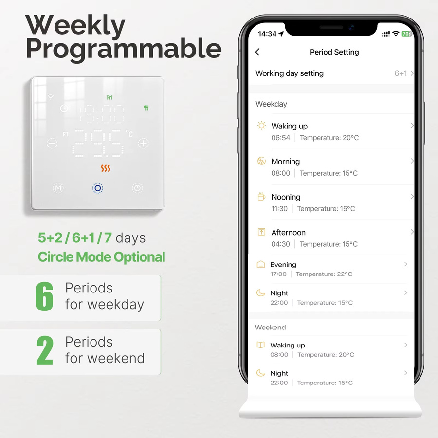 MOES Smart Thermostat Tuya WiFi/ZigBee Batteriebetriebener Temperaturregler für Gaskessel kompatibel mit Alexa und Google Home in Schwarz oder Weiß - Bild 3