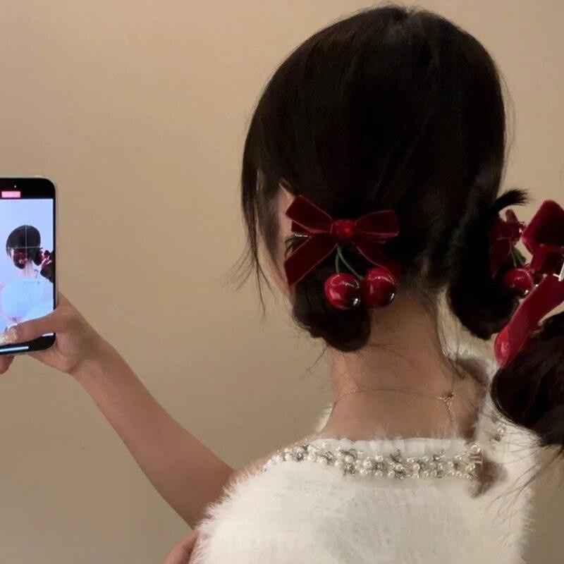 Haarspange Koreanische rote Kirsche, Doppelschicht Spitze, Mädchen - Bild 5