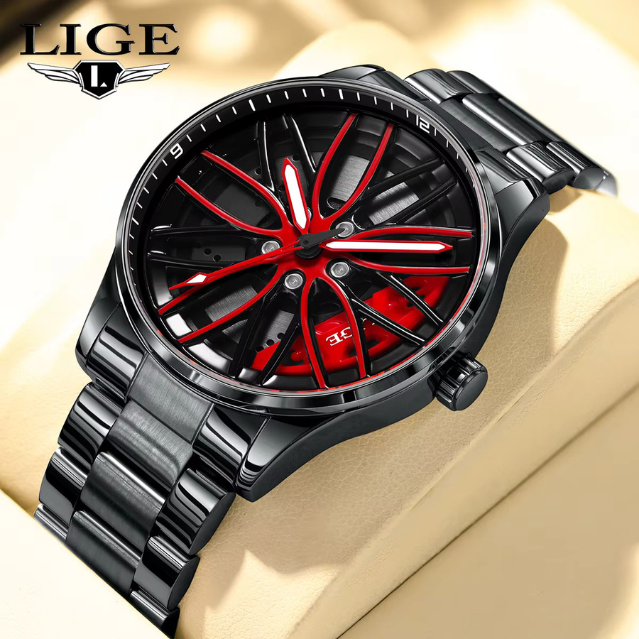 LIGE Armbanduhr Quarz, Edelstahl, Schwarz, Herren - Bild 6