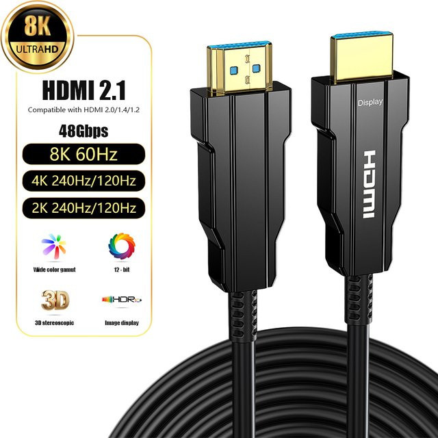 Byscoon Glasfaser HDMI 2.1 Kabel 48Gbps 8K@60Hz 4K@240Hz Dynamisches HDR eARC 3D in Schwarz - Bild 1