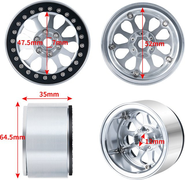 AXSPEED Aluminium-Beadlock-Felgen, 4-teiliges Set, 2,2 Zoll, 35 mm, Blau - Bild 1