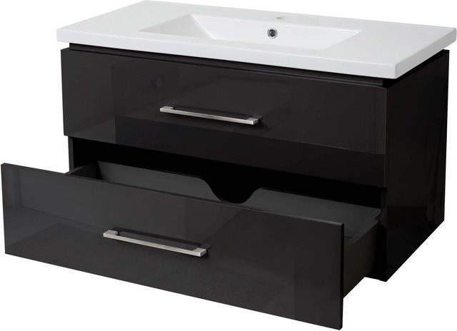 MCW Waschbecken und Unterschrank D16 in Schwarz Hochglanz, Breite: 90 cm, Tiefe: 46 cm, Höhe: 54 cm - Bild 2