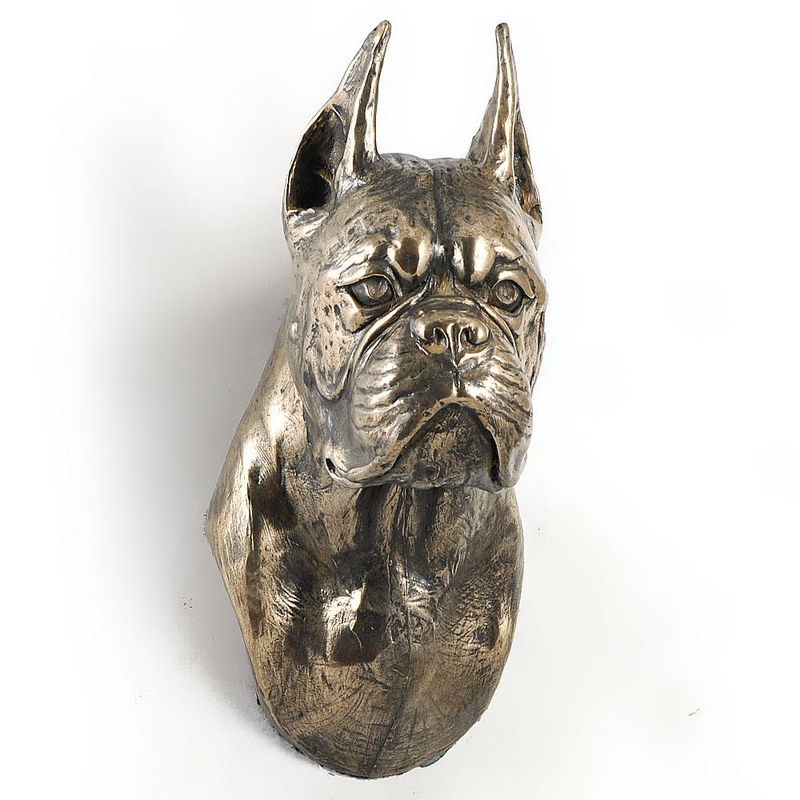 Hängende Boxer Hundestatue als Büste von Art-Dog in Braun aus Kunstharz und Metall - Bild 5