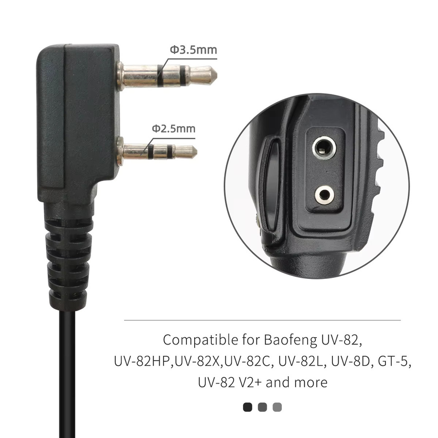 Baofeng Dual PTT Walkie Talkie Ohrhörer mit K Stecker in Schwarz für UV-5RH und UV-82 Amateurfunk - Bild 2