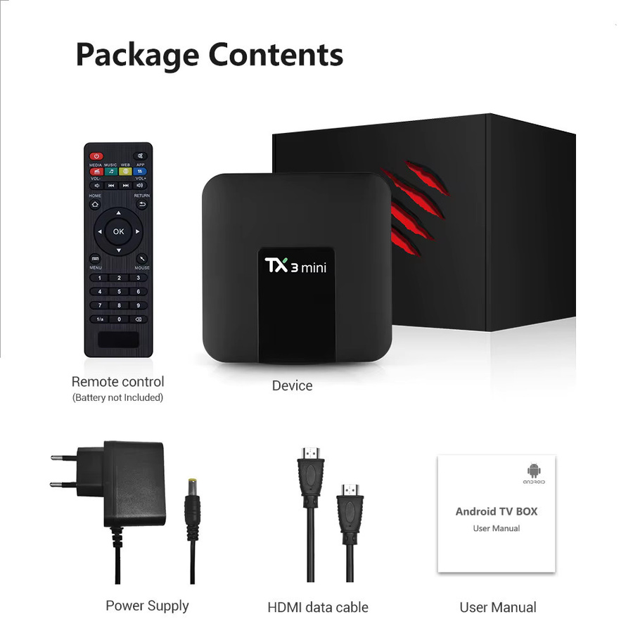 Yggcoo 2025 TX3 Mini 4K Smart TV Box Android 10, Amlogic 3228A, 2GB RAM, 16GB Speicher, 4K UHD, H.265, 2,4G WLAN, Media Player in Schwarz - Bild 6