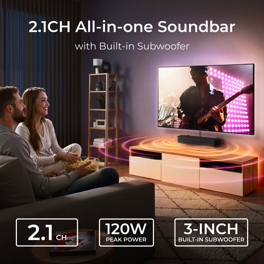 ULTIMEA 2.1-Kanal Kompakte Soundbar in Schwarz mit App-Steuerung und integriertem 3-Zoll Subwoofer für TV und PC-Gaming, Breite: 120 cm - Bild 2