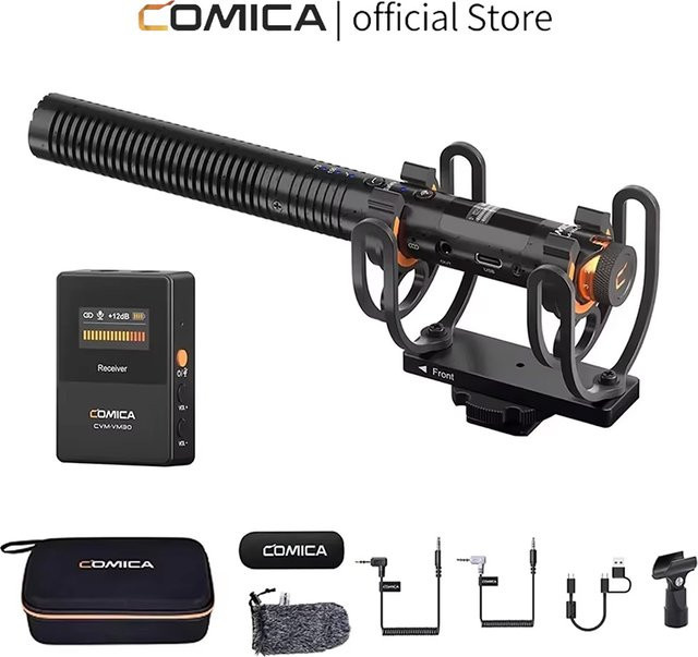 Comica VM30 2.4G Drahtloses Superniere Kondensatormikrofon Shotgun Mic mit Verstärkungsregelung für Kamera, Smartphone und Computer in Schwarz - Bild 1