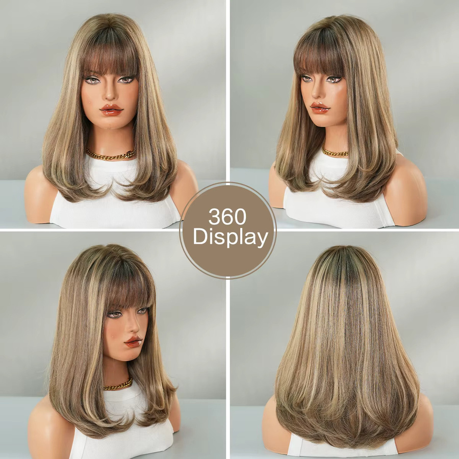 7JHH WIGS Perücke, asche-ombre-braun, schulterlang, Damen - Bild 3