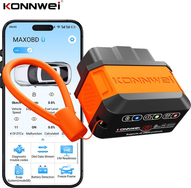 KONNWEI KW906 Bluetooth OBD2 Scanner Auto-Diagnosegerät in Rot für Android und iOS mit Live-Daten und Motor-Check-Funktion - Bild 1