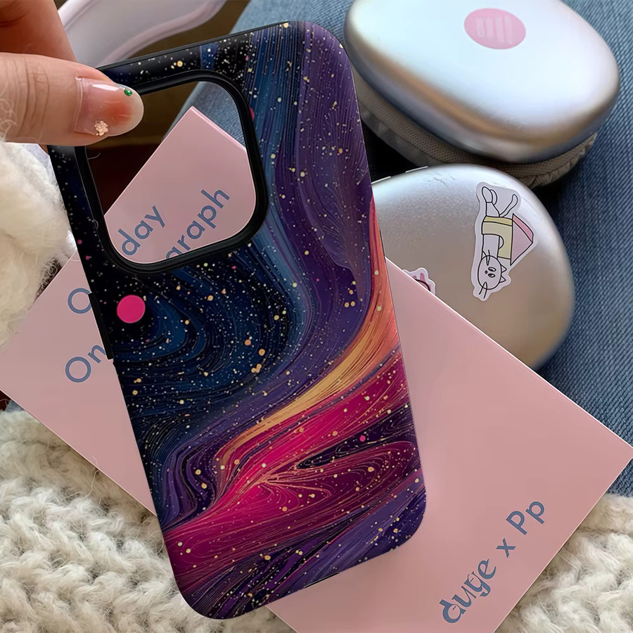 Kosmische Wirbel-Galaxie Handyhülle für Apple iPhone 17 16 15 14 13 12 Pro Max Plus, doppelschichtige Rückabdeckung, mehrfarbig - Bild 5