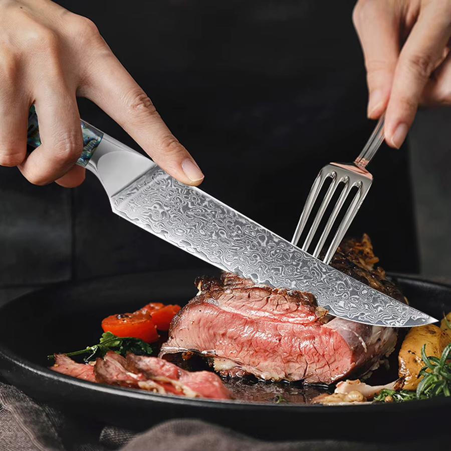 Turwho Steakmesser aus Damaststahl mit scharfer Klinge, Mehrfarbig, 13,97 cm - Bild 3