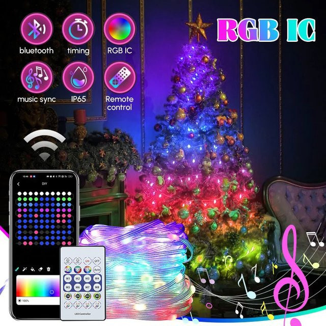 IEEYEEY RGBIC USB LED Lichterkette mit Bluetooth App-Steuerung und 8 Modi, Multicolour für Weihnachtsbaum, Garten, Hochzeit und Party - Bild 1