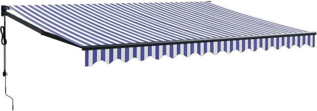 Furnicato Elektrische Markise mit Kurbel und Faltarmen aus Polyester und Aluminium, Blau-Weiß, B: 450 cm, T: 300 cm - Bild 1