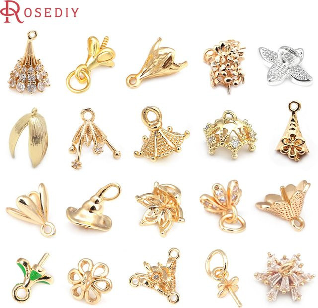 Rosediy Charms Blume, 18K Gold Farbe, Messing, Perlen Kappen, DIY Zubehör - Bild 1