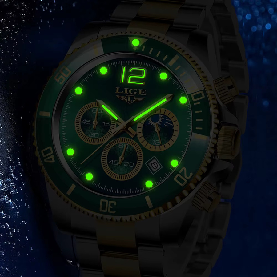 LIGE Chronograph, Quarz, Edelstahl, Blau, Herren - Bild 3