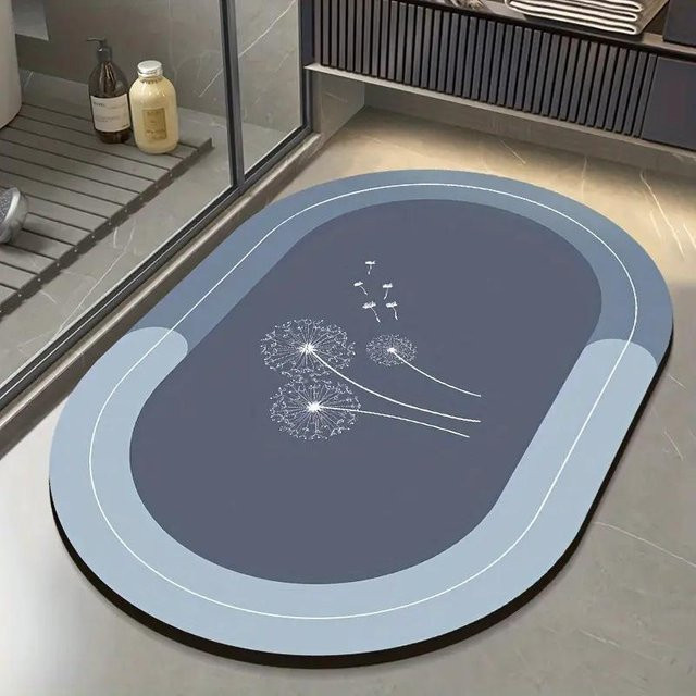 Rutschfeste Badezimmer Matte von Yiran Furniture, saugfähige Fußmatte aus Polyester in Grün und Blau, B/B: 60 x 90 cm - Bild 1