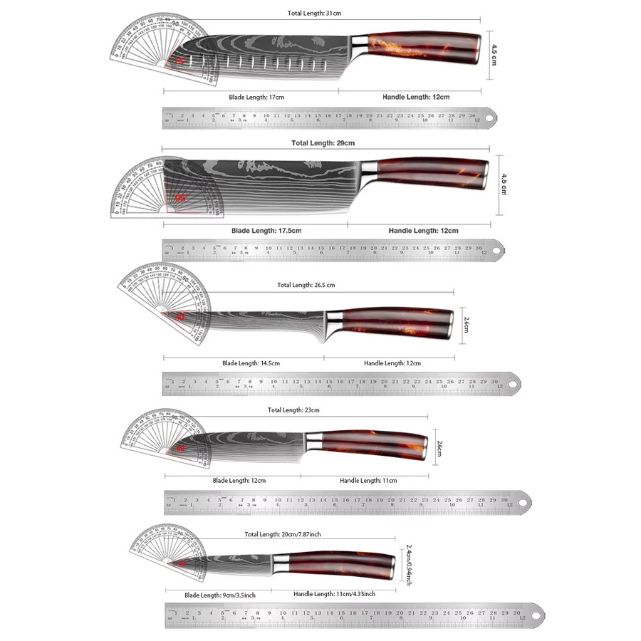 XITUO Japanisches Küchenmesser-Set aus Edelstahl mit rotem Kunstharzgriff, bestehend aus Santoku-Messer, Ausbeinmesser und Schälmesser - Bild 1