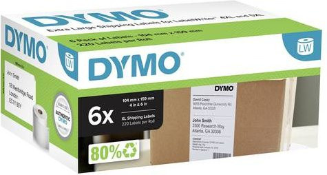 DYMO LabelWriter Etiketten Weiß, 6 Rollen, FSC-Papier, Versandetiketten, Breite: 10,4 cm, Höhe: 15,9 cm - Bild 1