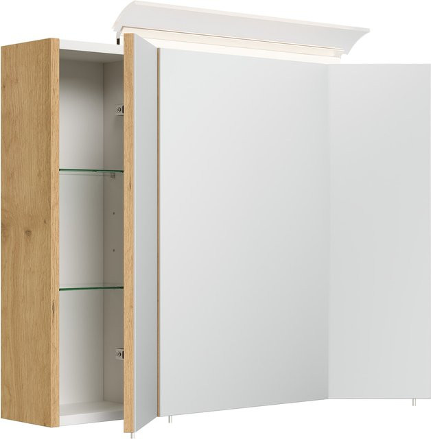 Posseik Spiegelschrank mit LED-Acrylglaslampe und Glasböden in Eiche Gold - Bild 1