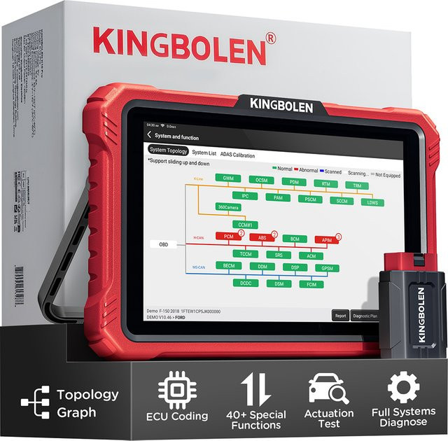 KINGBOLEN K10 PRO Vollsystem-Diagnosetool in Rot mit ECU-Codierung, OBD2-Scanner, CAN FD und DoIP für aktive Tests und 40+ Resets - Bild 1