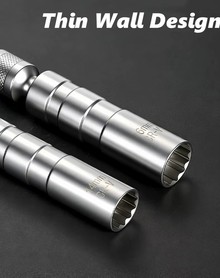 NIUXIANG Magnetischer Universal-Gelenksteckschlüssel für Zündkerzen, 12-Kant Flexibler Steckschlüssel, 14/16mm, Silber - Bild 5