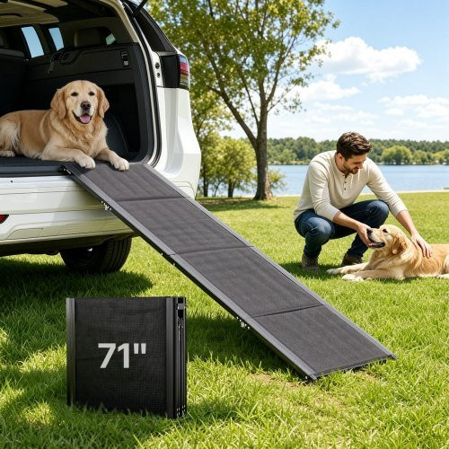 VEVOR Hunderampe für mittelgroße und große Hunde, faltbare Hundetreppe mit rutschfester Oxford-Gewebeoberfläche, Schwarz, Länge: 180 cm, Breite: 50,8 cm - Bild 1