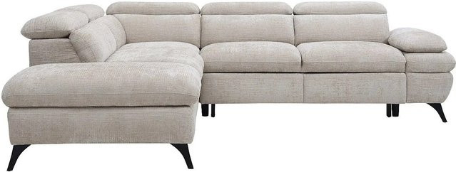 Vente-unique Schlafsofa Surdeli in Beige, modernes L-Shape Ecksofa mit verstellbarer Kopfstütze und Ausziehfunktion, Breite: 280 cm - Bild 1