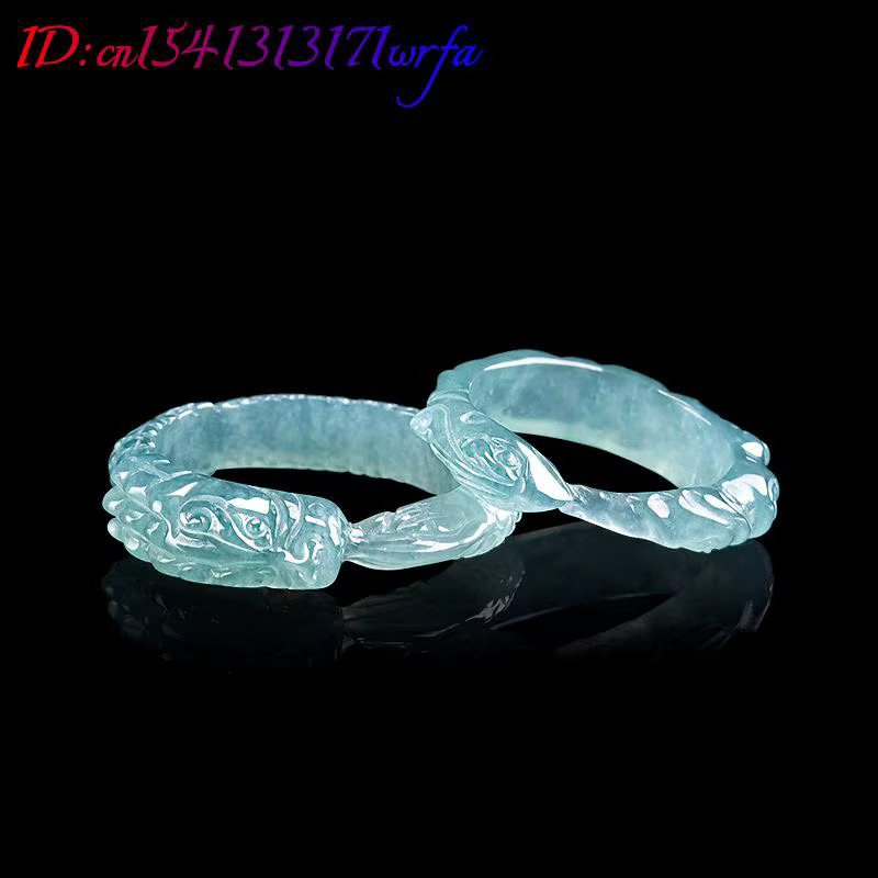 Ring Drache Phönix, Blau, Myanmar Jadeit, Silber, Vintage, Unisex - Bild 2